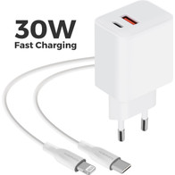 Mobiparts Wall Charger 30W Dual USB-C/USB-A with Lightning Cable White