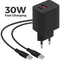 Mobiparts Wall Charger 30W Dual USB-C/USB-A with USB-C to USB-C cable Black